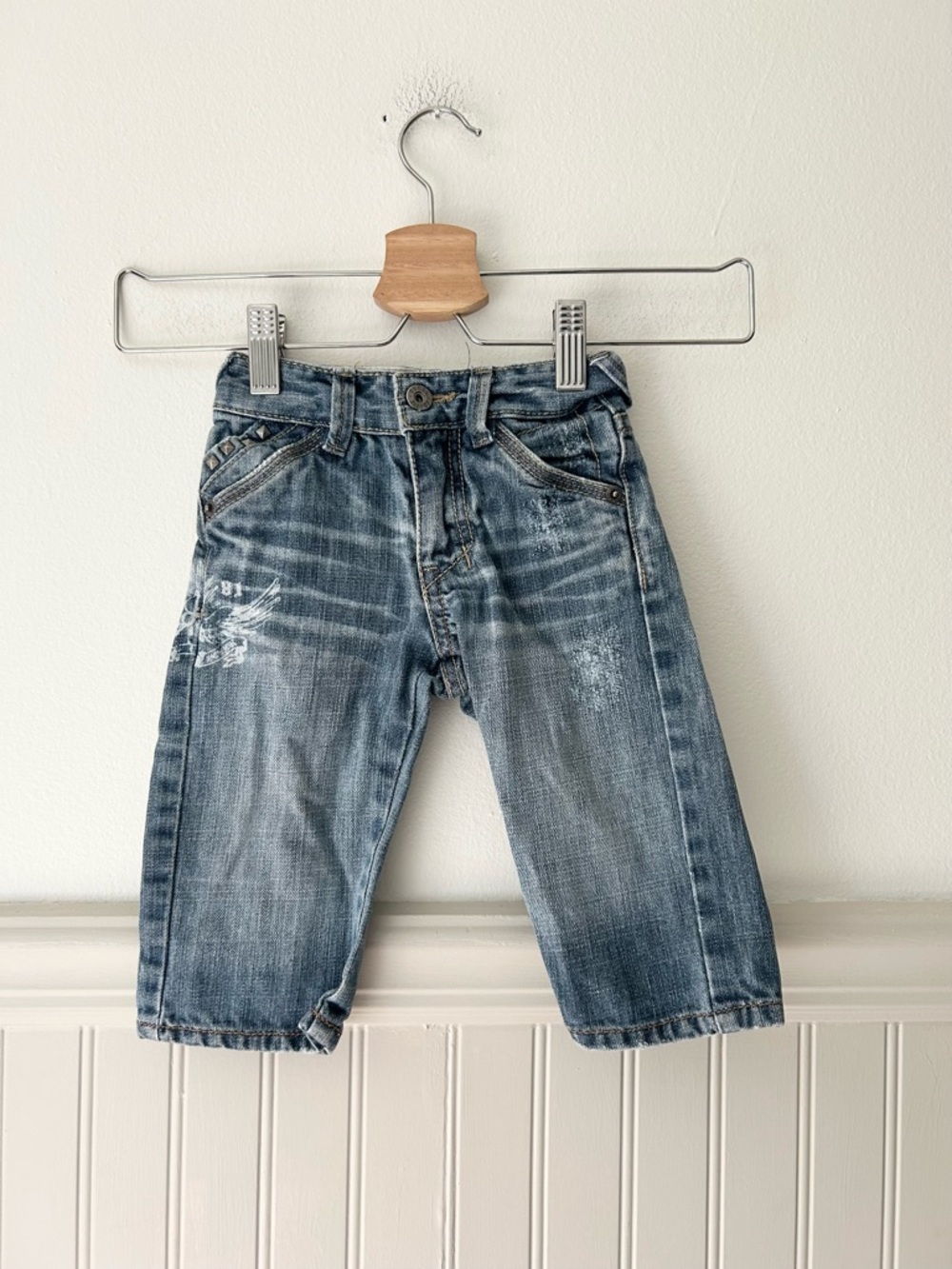 Y2K Guess Baby 12 Months Studded Faded Blue Denim Cotton Jeans